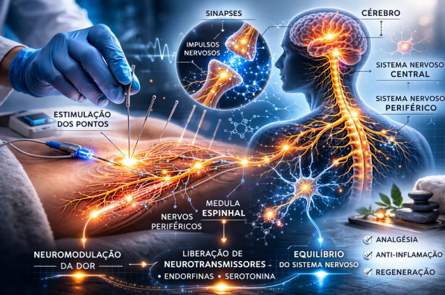 Imagem científica de acupuntura com foco em neuromodulação